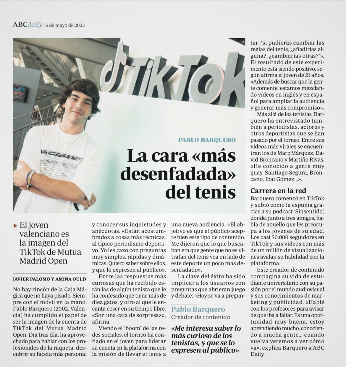Pablo Barquero en ABC Daily, imagen del TikTok del Mutua Madrid Open